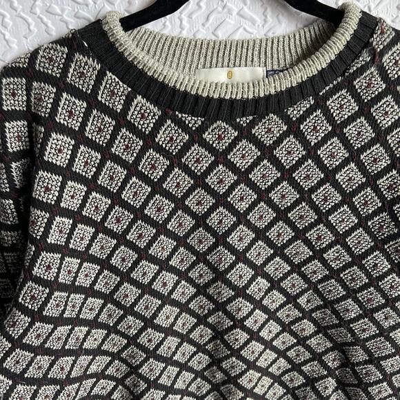 Bill Blass 100% Cotton Hand Framed Grey & Black Geometric Thick Vintage Sweater - Picture 2 of 7